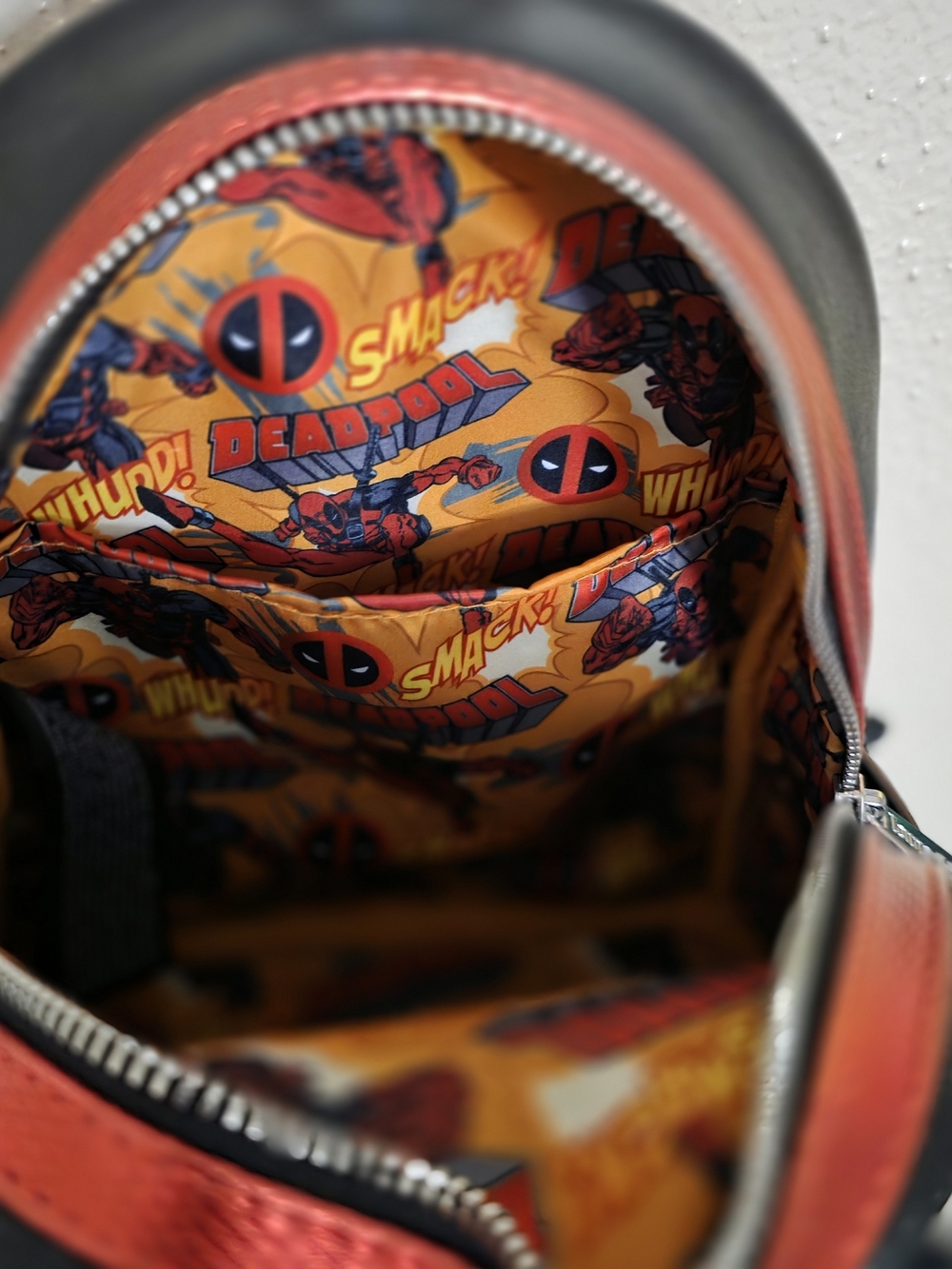 Loungefly Deadpool Red Black Metallic Mini Backpack - Picture 3 of 6